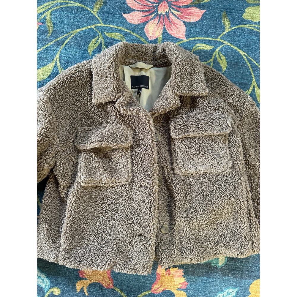 NWT Banana Republic Cropped Fleece Trucker Jacket Size Large - Picture 4 of 7